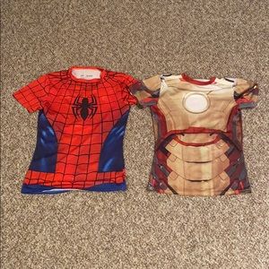 Two boys Under Armour superhero shirts